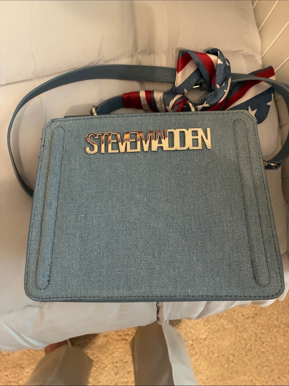 Steve Madden Light Denim Box Crossbody with Flag Scarf - Picture 5 of 5